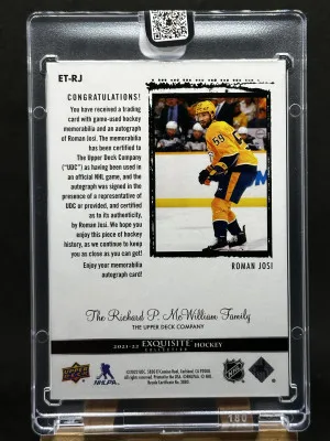 Roman Josi 2021-22 Cup Exquisite Tribute Patch Auto  back