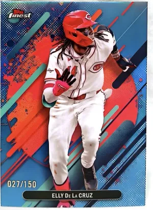 2025 Elly De La Cruz Topps Finest Sky Blue Cincinnati Reds #253 Numbered Card #27/150 front