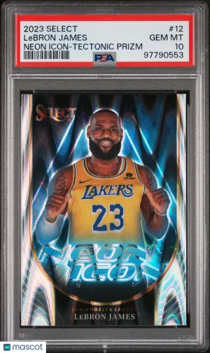 LeBron James 2023-24 Select #12 Neon Icon Tectonic Prizm PSA 10 - Lakers [BLISS] front