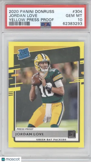 2020 Panini Donruss Rated Rookie Jordan Love #304 Press Proof Yellow PSA 10 front