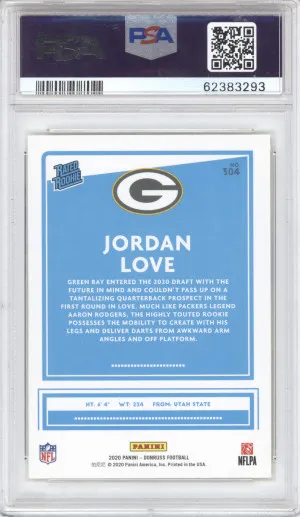 2020 Panini Donruss Rated Rookie Jordan Love #304 Press Proof Yellow PSA 10 back