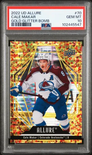 2022-23 Cale Makar Allure Gold Glitter Bomb /199 PSA 10 front