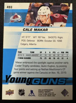 2019-20 Upper Deck Cale Makar Young Guns back