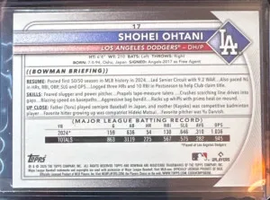 2025 Bowman Shohei Ohtani #17   -   Los Angeles Dodgers   -  "4 Time MVP" back
