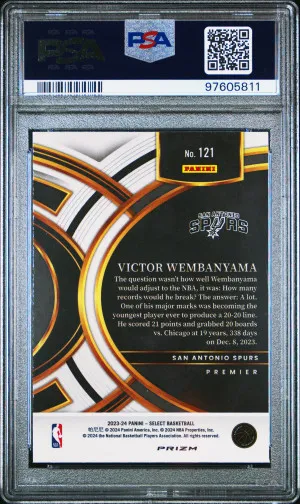 2023 Panini Select Victor Wembanyama Orange Flash PSA 10 back