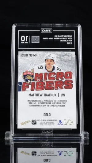 2024 SkyBox Metal Universe Matthew Tkachuk #24MF Microfibers Gold 04/10 TAG 10 back