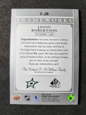 Jason Robertson SP Game Used Frameworks back