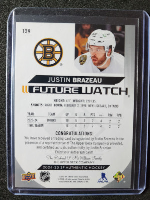 Justin Brazeau Future Watch Auto /999 back