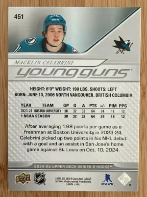 Macklin Celebrini 451 Young Guns RAW back