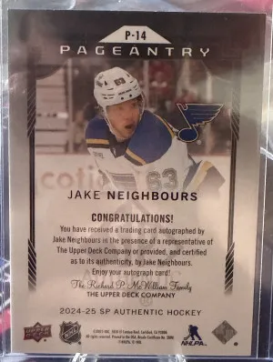 2024-25 SP Authentic Pageantry Jake Neighbours Auto back