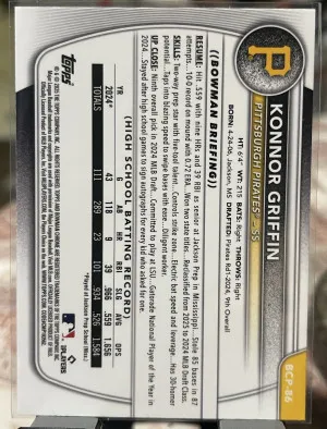2025 Bowman - Chrome Prospects Konnor Griffin#BCP-86 Mojo Refractor (RC) back