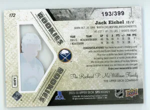 2015-16 SPx Jack Eichel Jersey Rookie Card 193/399 back