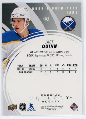 2022-23 UD Trilogy Jack Quinn Rookie /699 Level 2 back