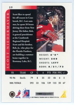 1996-97 Be A Player Scott Niedermayer Autograph #59 back