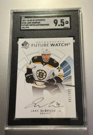 2017-18 SP Authentic Future Watch Auto #155 Jake DeBrusk /999 SGC 9.5 MT+ front