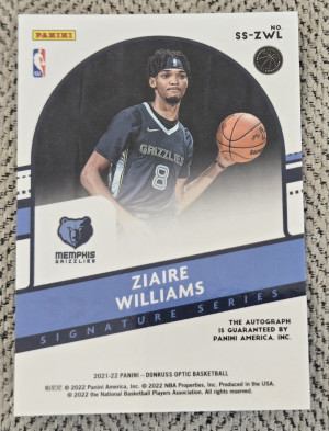 Ziaire Williams 2021-2022 Donruss Optic Signature Series back