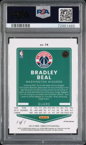 2021 Panini Donruss Optic Bradley Beal Fast Break Black 1/1 PSA 8 back