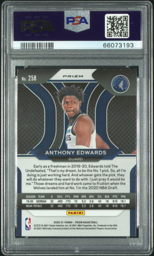2020 Panini Prizm Anthony Edwards Silver Prizm back