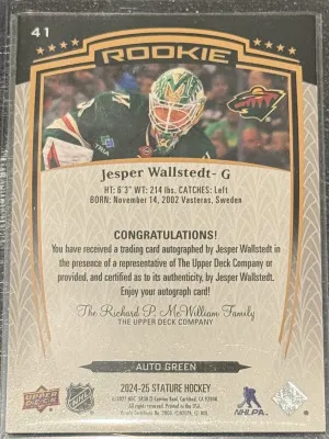 2024-25 Stature Jesper Wallstedt Rookie Auto /199 back