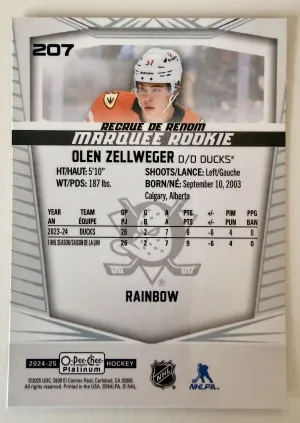 2025 Upper Deck O-Pee-Chee Platinum Olen Zellweger Rainbow Rookie back