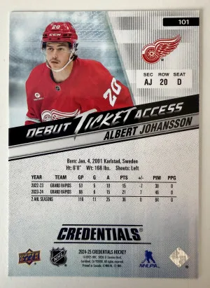 2025 Upper Deck Credentials Debut Ticket Access Albert Johansson Rookie /999 back