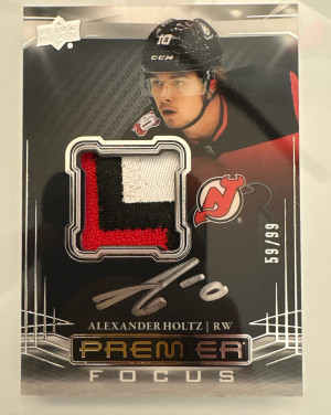 Alexander Holtz, 2022-23 Premier Hockey, Premier Focus, Patch Auto /99 front