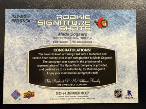 Mads Sogaard, 2023-24 Engrained, Rookie Signature Shots, Red /99 back