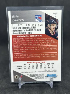 Brian Leetch 2003-04 Topps Bowman Chrome Xfractor /150 #2 Rangers back