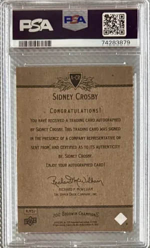 2012 Goodwin Champions Autographs PSA 10/10 Sidney Crosby Hard Signed back