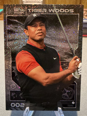 2023 Skybox Metal Universe Tiger Woods Speckle /299 front