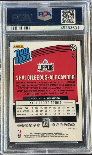 2018 Panini Donruss Optic S.gilgeous-Alexander Shock PSA 9 back