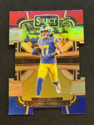 2023 Panini Select - Concourse Puka Nacua #56 Red & Blue Prizm Die-Cut (RC)🔥📈 front