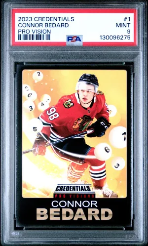 Connor Bedard Credentials Pro Visions Rookie PSA 9 front
