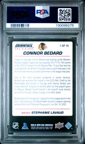 Connor Bedard Credentials Pro Visions Rookie PSA 9 back