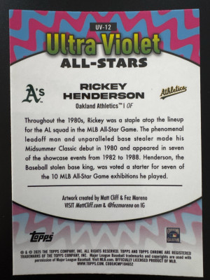2025 Topps Chrome Rickey Henderson Ultra Violet SSP back