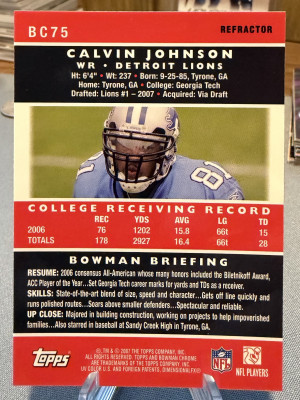 2007 Bowman Chrome Refractor Calvin Johnson Rookie back