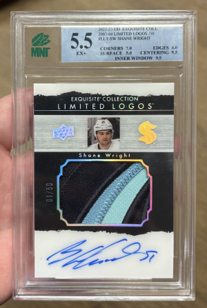 2022-23 Upper Deck Exquisite Collection Limited Logos 01/50 #LLTSW Shane Wright MNT 5.5 front