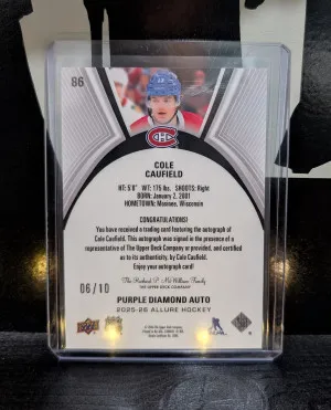 Cole Caufield Purple Diamond Auto 6/10 back