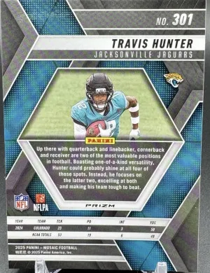 TRAVIS HUNTER Candy Cane Red & White ROOKIE SP 2025 PANINI MOSAIC #301 JAGUARS back