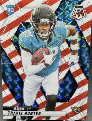 TRAVIS HUNTER Candy Cane Red & White ROOKIE SP 2025 PANINI MOSAIC #301 JAGUARS front