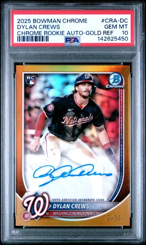 2025 Bowman Chrome Rookie Autographs Dylan Crews Gold Ref /50 front
