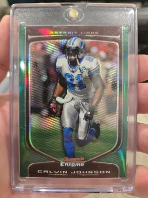 2009 Bowman Chrome Calvin Johnson Green Refractor/99 front