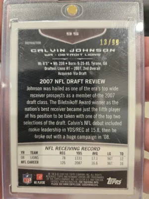 2009 Bowman Chrome Calvin Johnson Green Refractor/99 back
