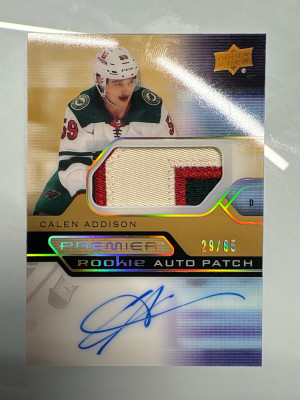 See Photos! Calen Addison, 2021-22 Premier Rookie Auto Patch /65 front