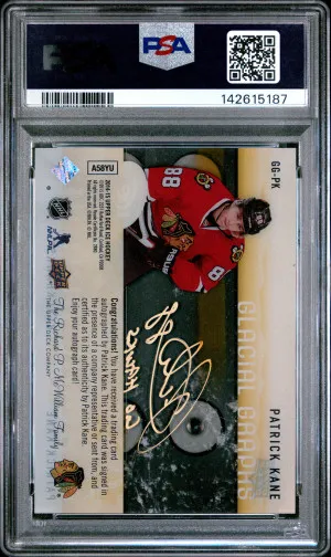 Patrick Kane 2015 Upper Deck Ice Update Upd-'14 Glacial Graphs-Gold back