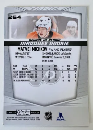 2025 Upper Deck O-Pee-Chee Platinum Matvei Michkov Rookie back