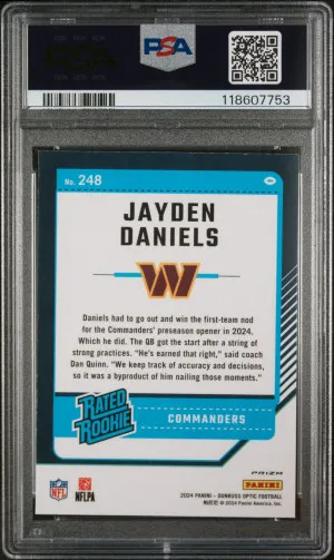 2024 Panini Donruss Optic Jayden Daniels Blue Hyper Rated Rookie PSA 10 back