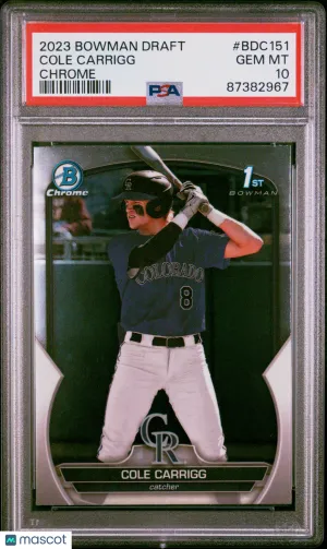 2023 Bowman Draft Cole Carrigg #BDC151 Chrome PSA 10 front