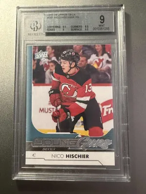 2017-18 Upper Deck #201 Nico Hischier Young Guns RC BGS 9 front