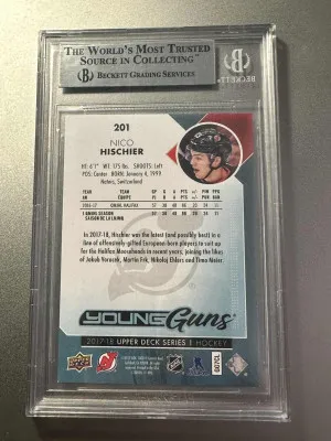 2017-18 Upper Deck #201 Nico Hischier Young Guns RC BGS 9 back